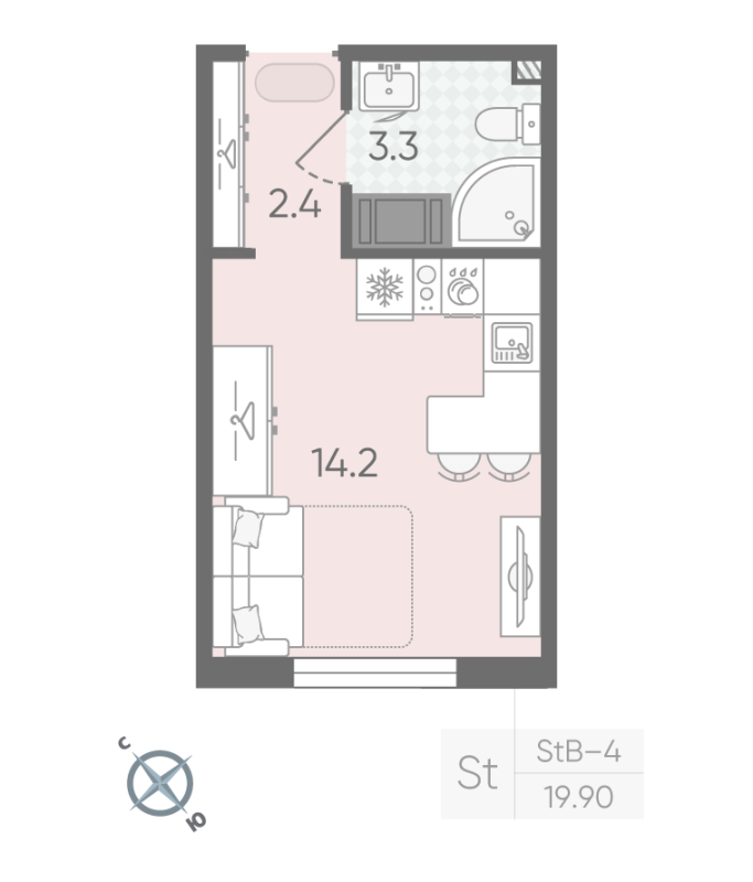 Квартира-студия, 19.9 м² в ЖК "Пейзажный квартал" - планировка, фото №1