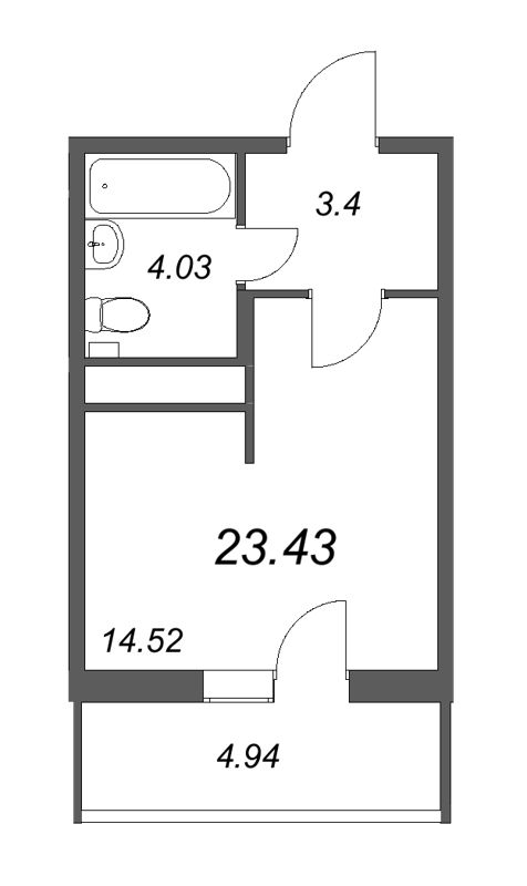Квартира-студия, 23.43 м² - планировка, фото №1