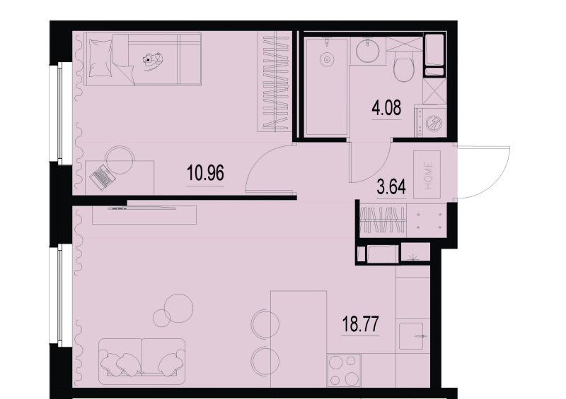2-комнатная (Евро) квартира, 37.45 м² в ЖК "ID Murino III" - планировка, фото №1