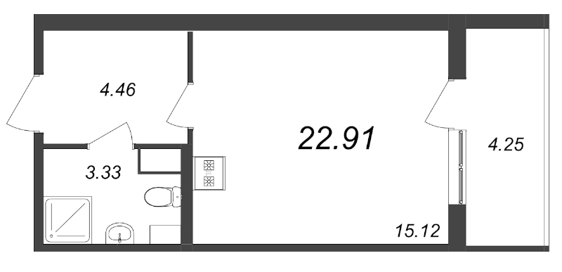 Квартира-студия, 22.91 м² - планировка, фото №1