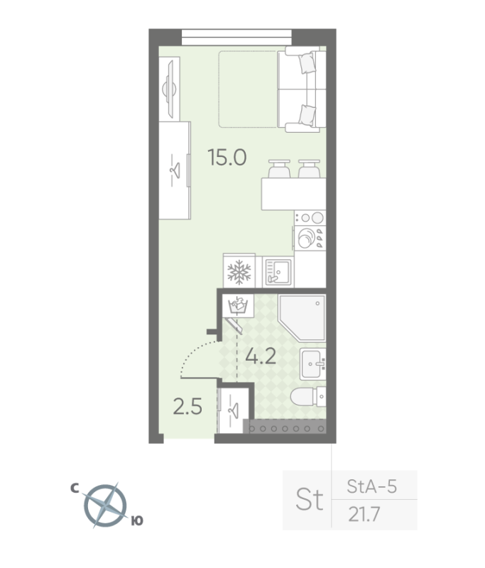 Квартира-студия, 21.7 м² в ЖК "Пулково Lake" - планировка, фото №1