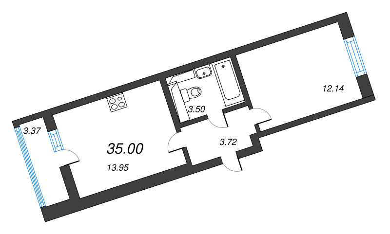 2-комнатная (Евро) квартира, 35 м² в ЖК "Лето" - планировка, фото №1