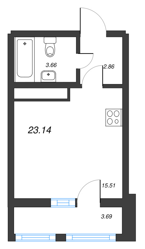 Квартира-студия, 23.14 м² в ЖК "Старлайт" - планировка, фото №1