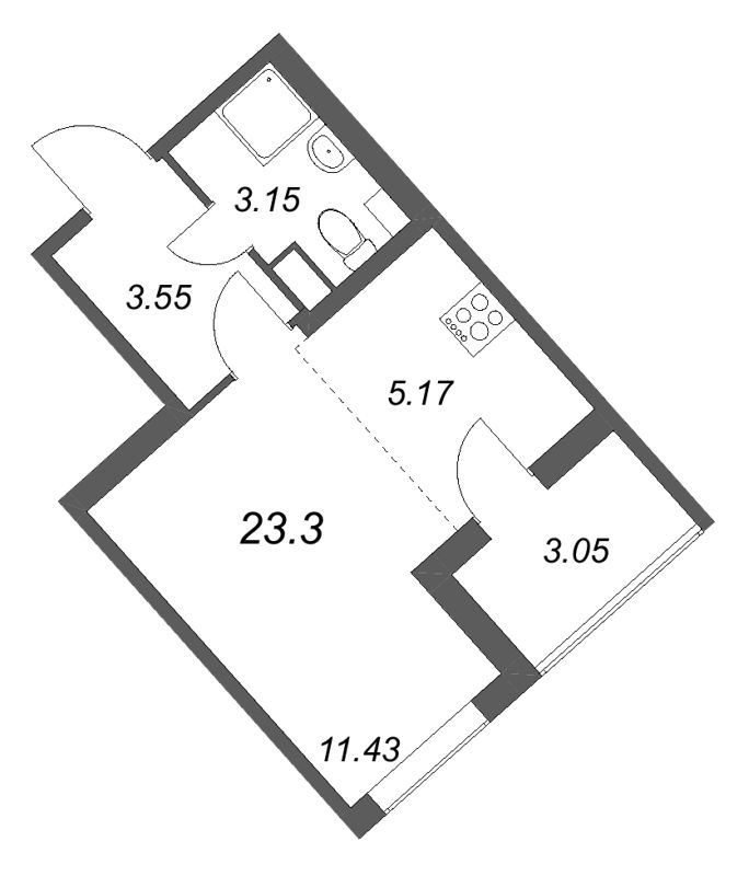 Квартира-студия, 23.3 м² в ЖК "Любоград" - планировка, фото №1