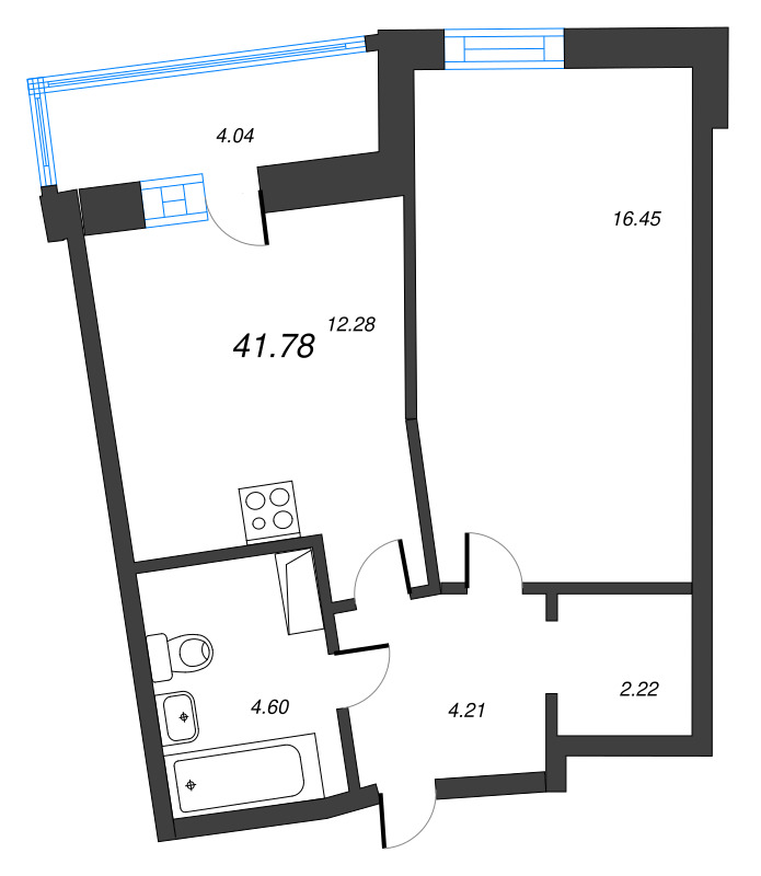 1-комнатная квартира, 44.78 м² в ЖК "Дом Левитан" - планировка, фото №1