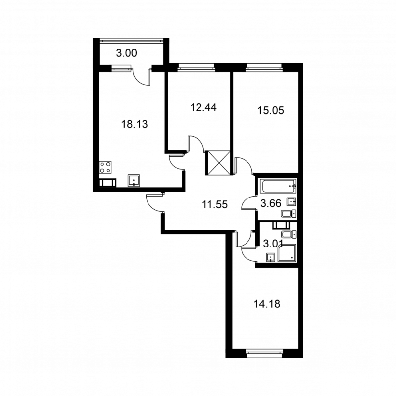 4-комнатная (Евро) квартира, 79.52 м² - планировка, фото №1