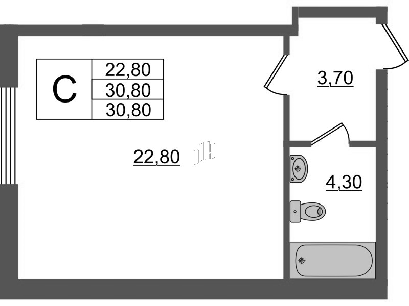 Квартира-студия, 30.8 м² в ЖК "PROMENADE" - планировка, фото №1