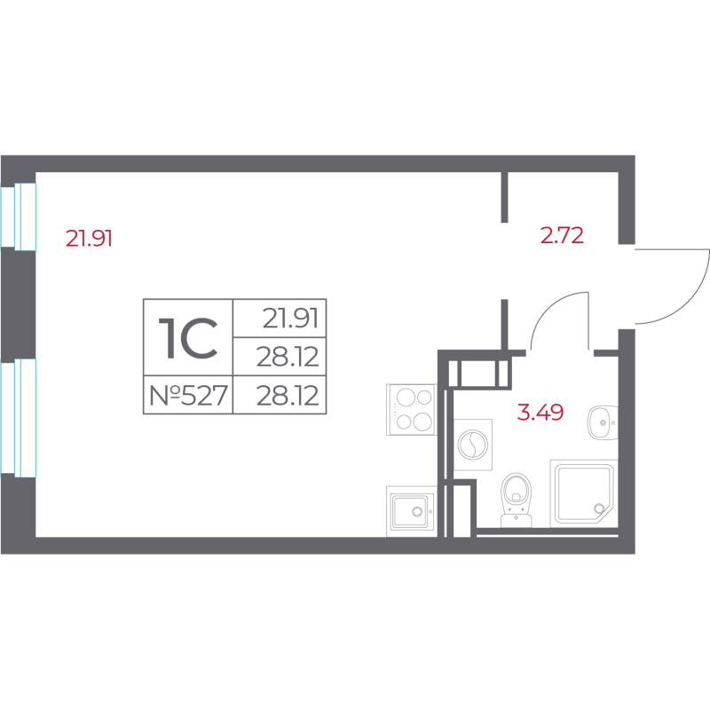 Квартира-студия, 28.12 м² в ЖК "Город-спутник Южный" - планировка, фото №1