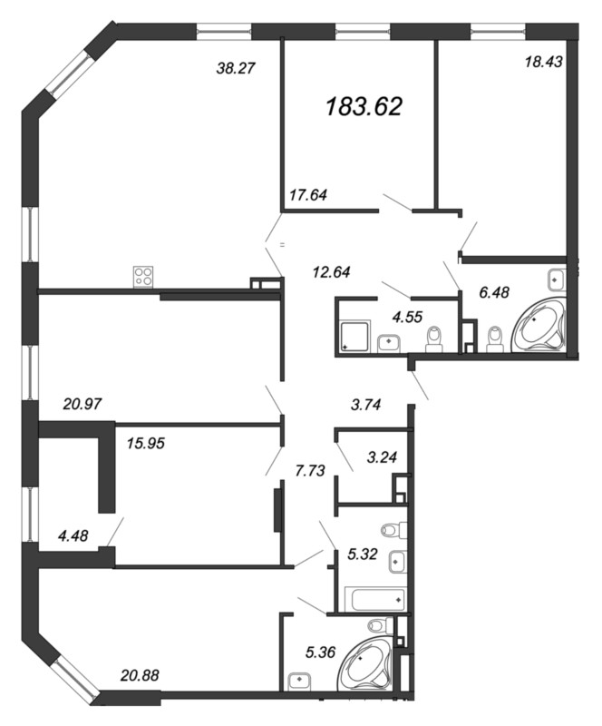 5-комнатная квартира, 185.5 м² - планировка, фото №1