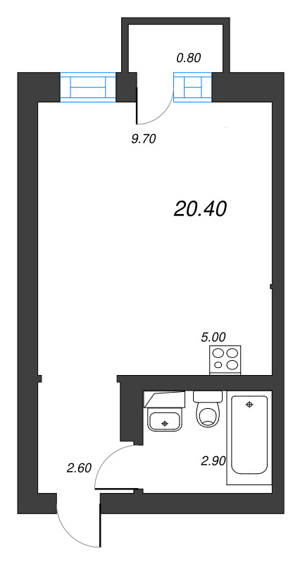 Квартира-студия, 20.4 м² в ЖК "ЭКО Квартал NEGA" - планировка, фото №1