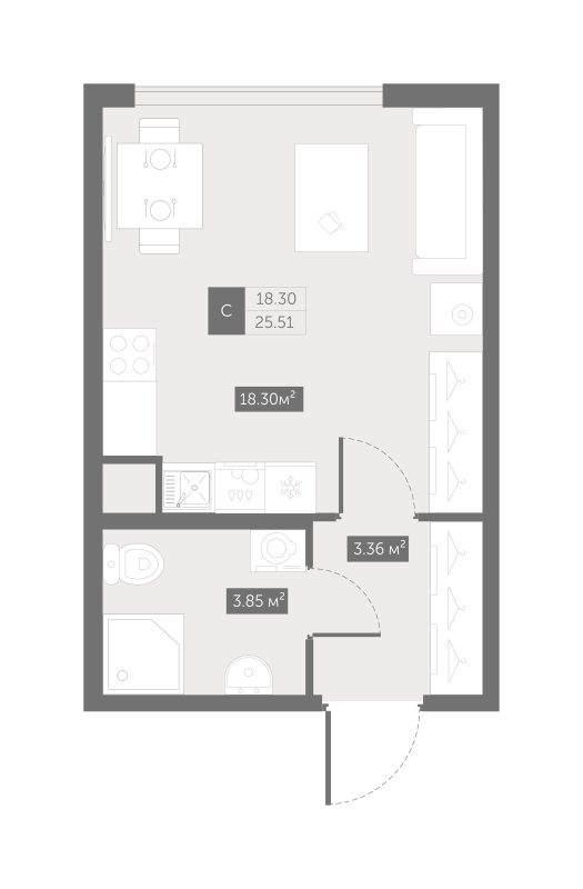 Квартира-студия, 25.51 м² - планировка, фото №1