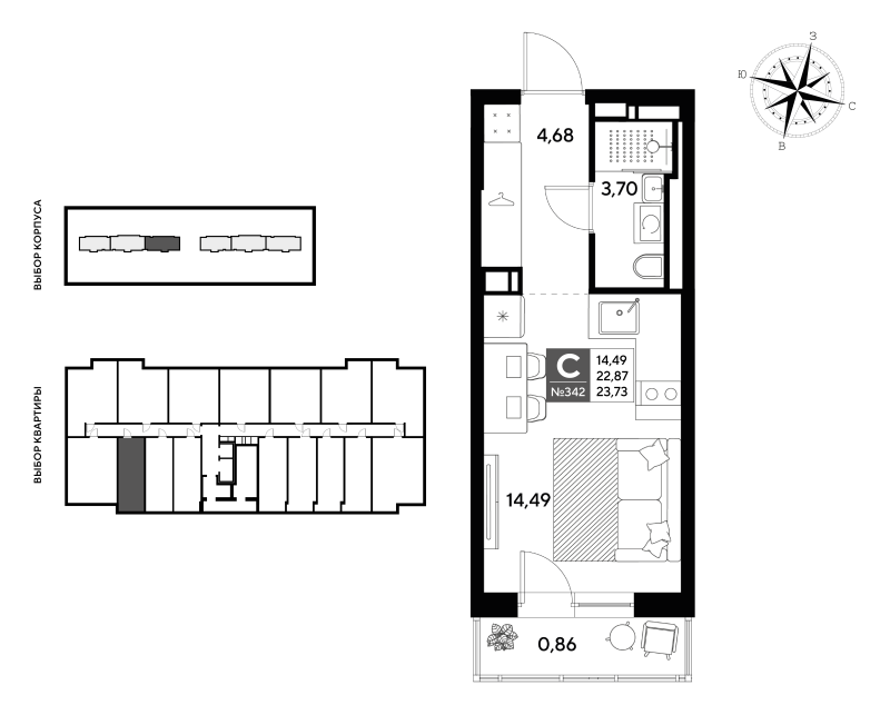 Квартира-студия, 23.73 м² в ЖК "Догма Юкки" - планировка, фото №1