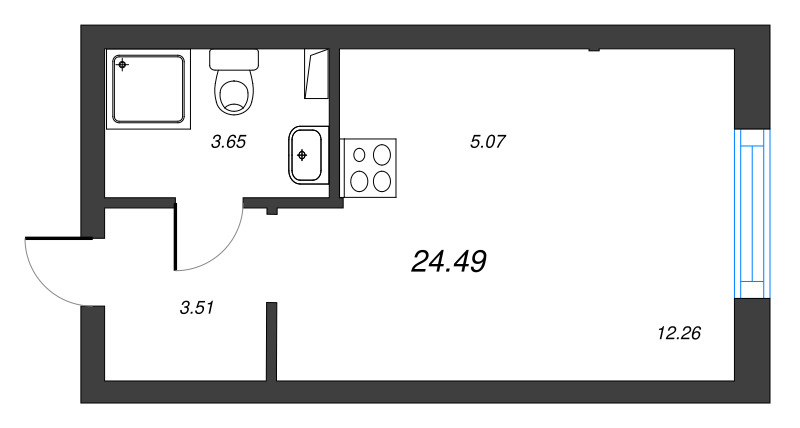 Квартира-студия, 24.49 м² в ЖК "Кронфорт. Центральный" - планировка, фото №1