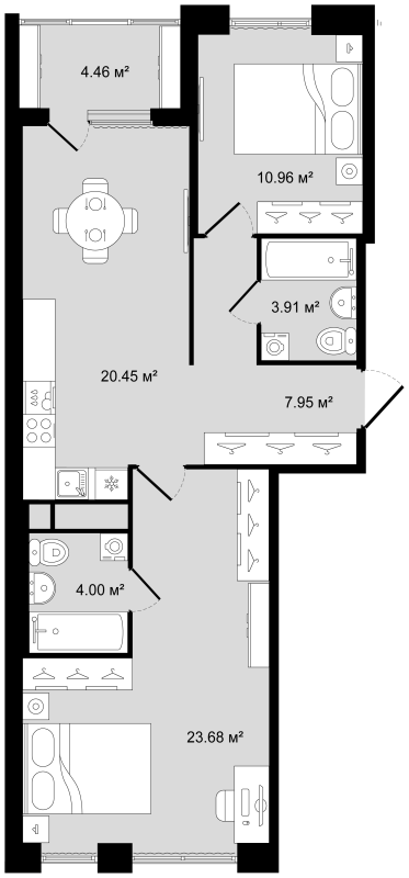 3-комнатная (Евро) квартира, 73.18 м² в ЖК "Новгородская 8" - планировка, фото №1