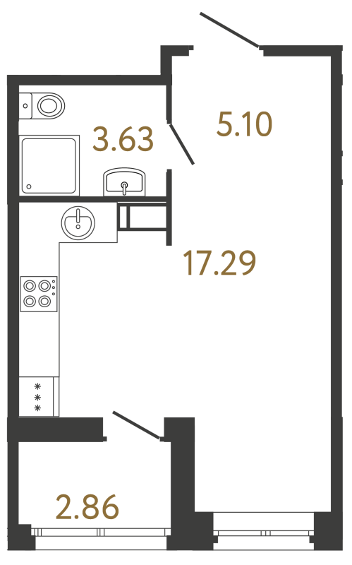 Квартира-студия, 26.02 м² - планировка, фото №1