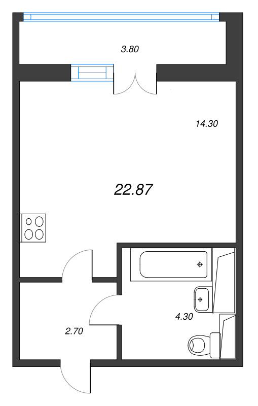 Квартира-студия, 23.4 м² - планировка, фото №1