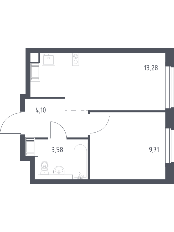1-комнатная квартира, 30.67 м² - планировка, фото №1