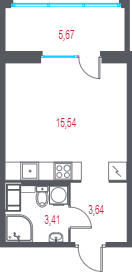 Квартира-студия, 24.29 м² в ЖК "Город-спутник Южный" - планировка, фото №1