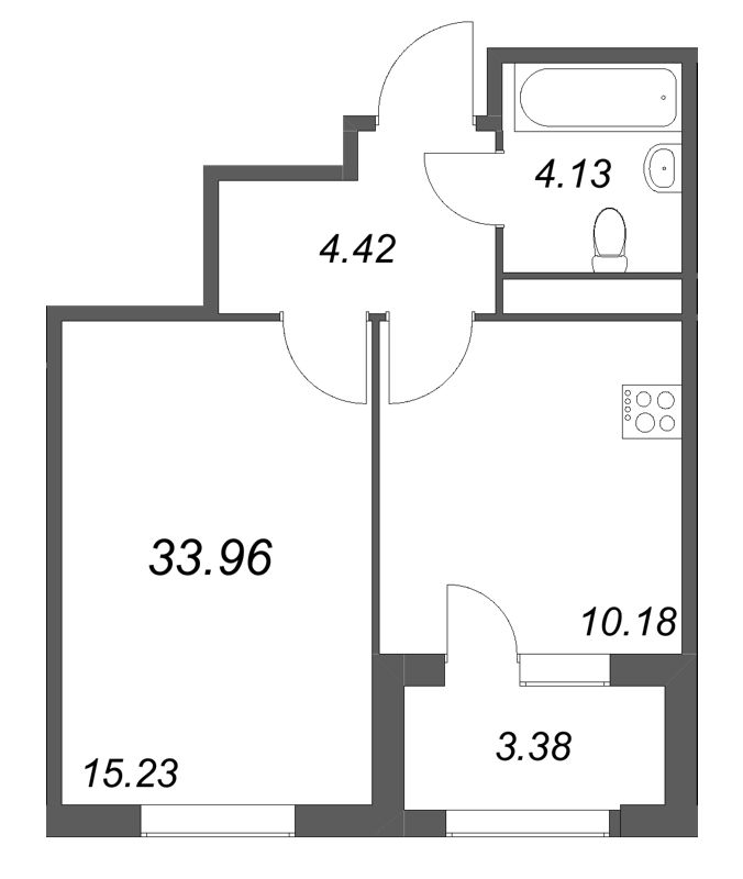 1-комнатная квартира, 33.96 м² в ЖК "Дубровский" - планировка, фото №1