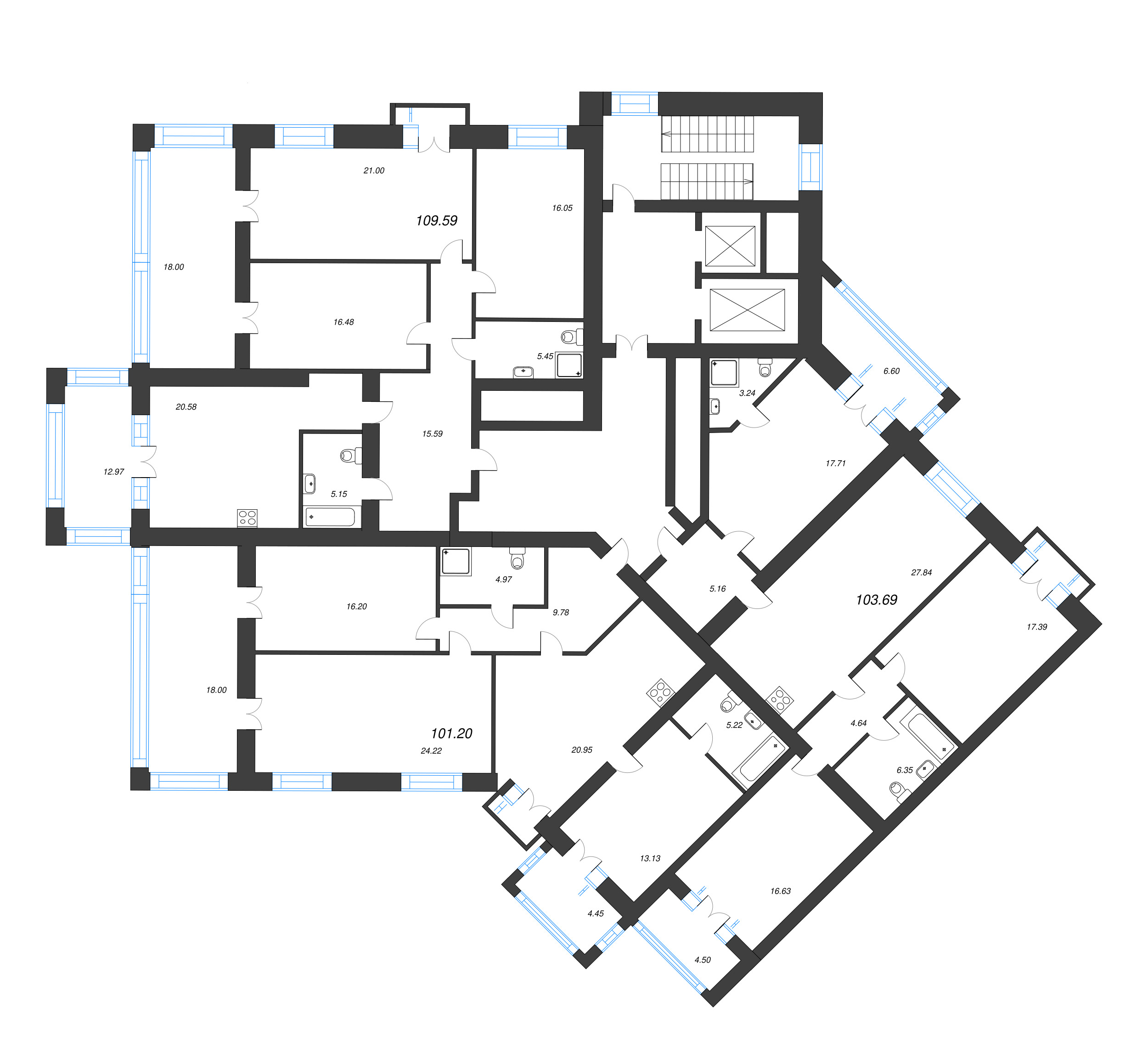 3-комнатная квартира, 100.3 м² - планировка этажа