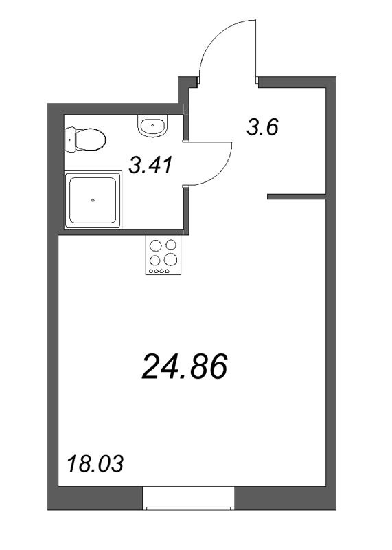 Квартира-студия, 24.86 м² в ЖК "Новые горизонты" - планировка, фото №1