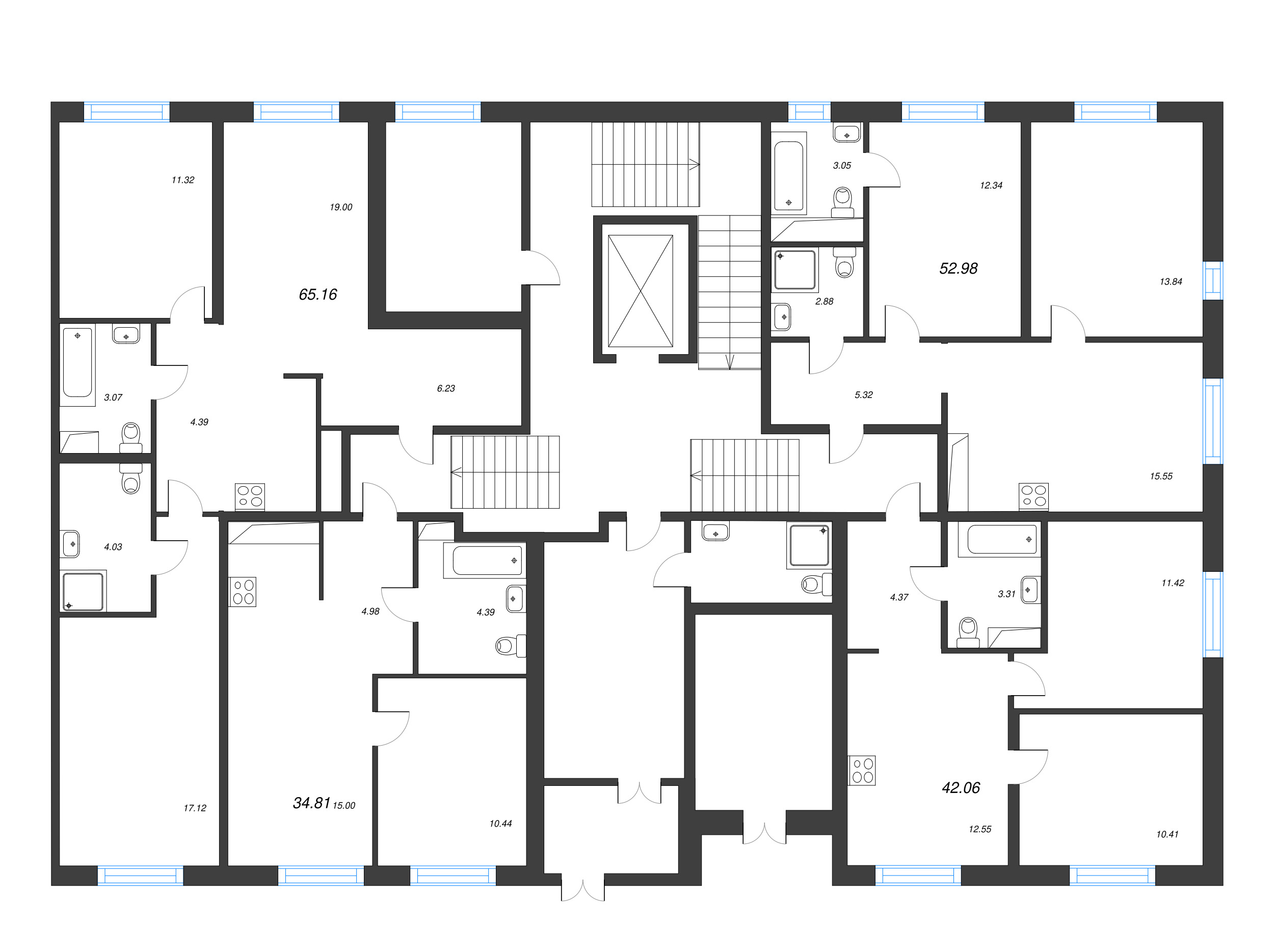 2-комнатная квартира, 42.06 м² в ЖК "Окла" - планировка этажа