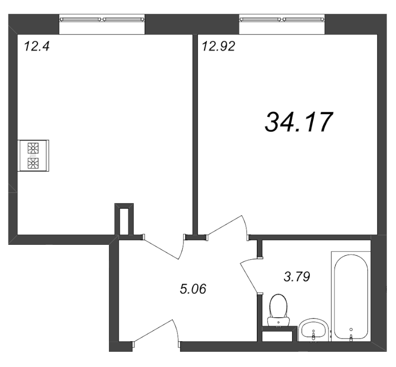1-комнатная квартира, 33.81 м² в ЖК "Zoom на Неве" - планировка, фото №1