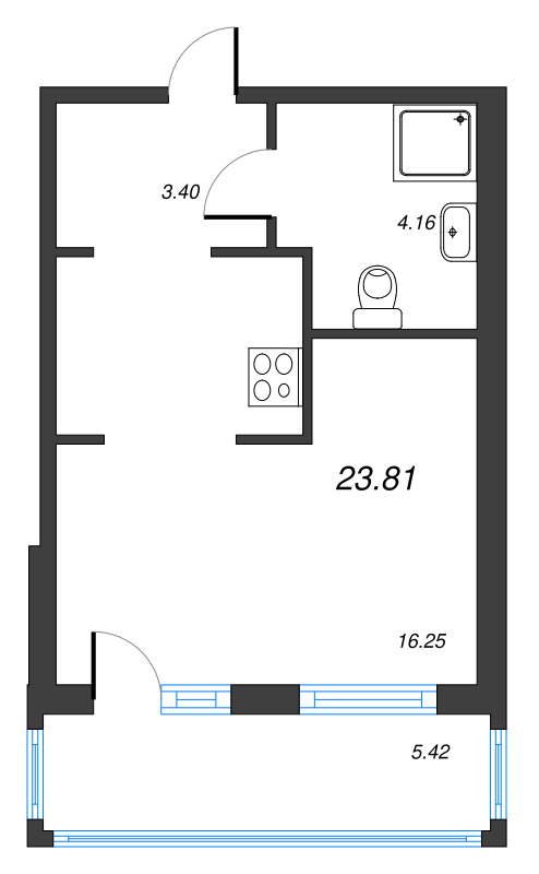 1-комнатная квартира, 32.66 м² в ЖК "Полис ЛАВрики" - планировка, фото №1