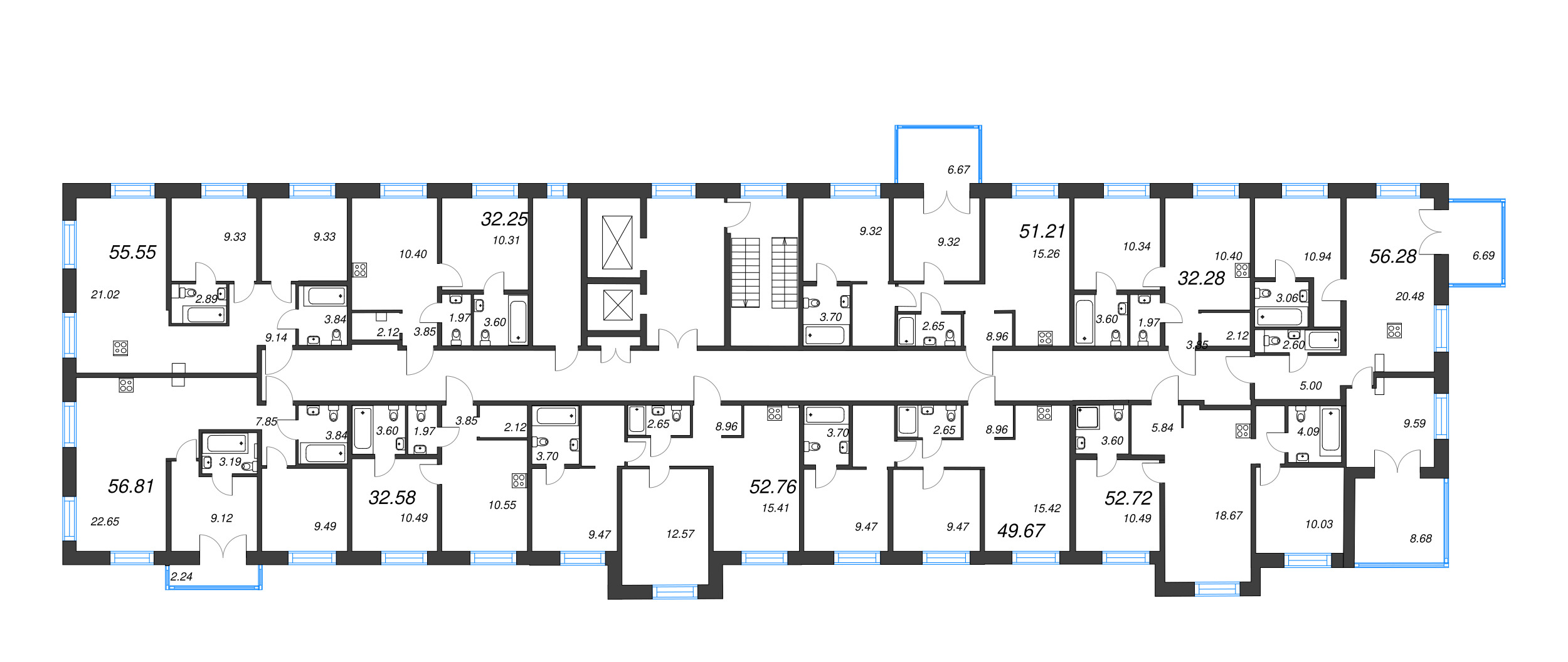3-комнатная (Евро) квартира, 52.72 м² в ЖК "Alpen" - планировка этажа