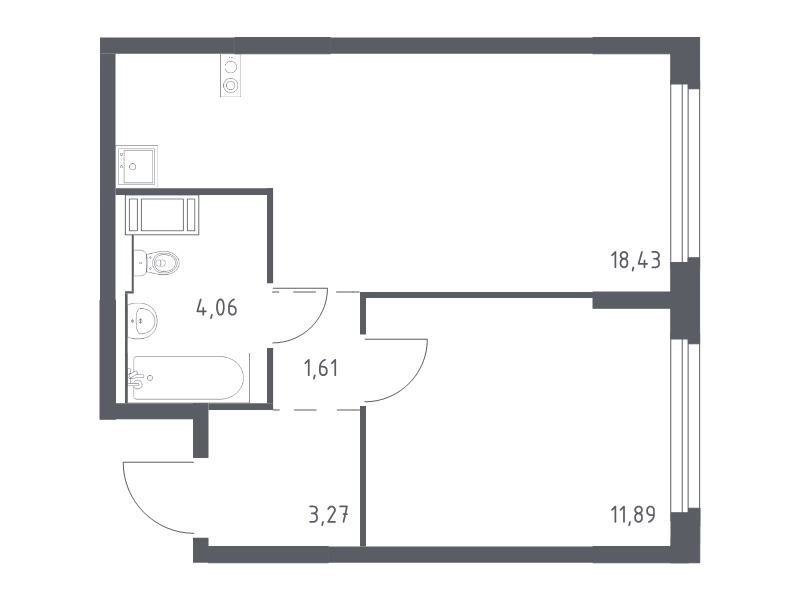2-комнатная (Евро) квартира, 39.26 м² - планировка, фото №1