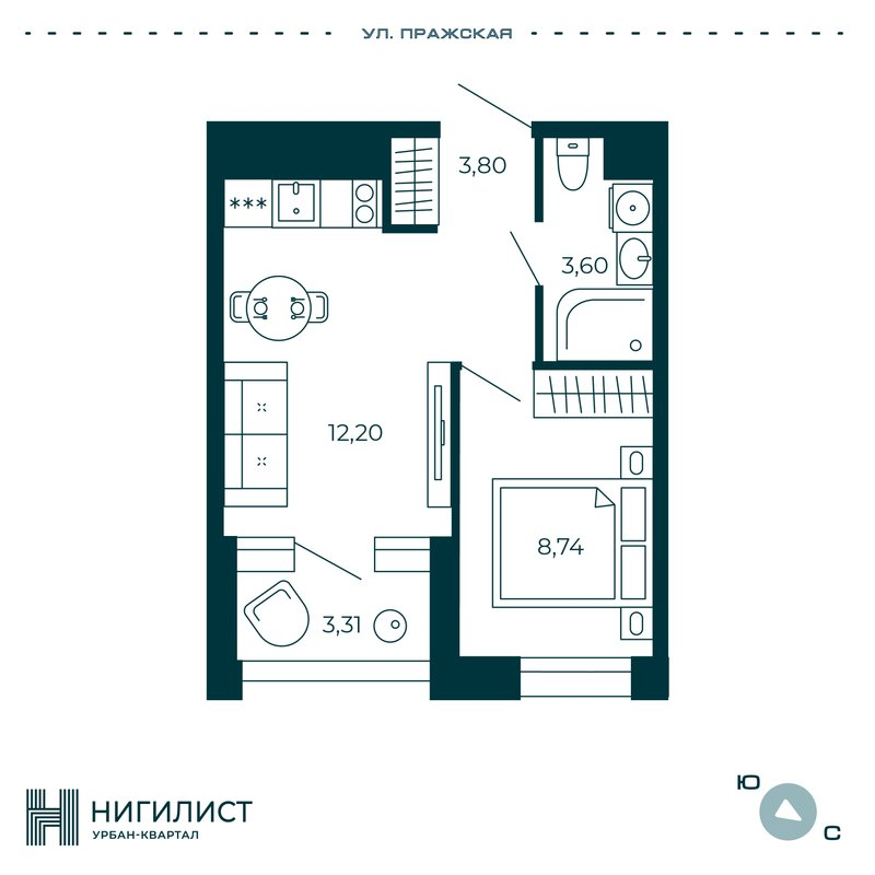 1-комнатная квартира, 29.97 м² в ЖК "Нигилист" - планировка, фото №1
