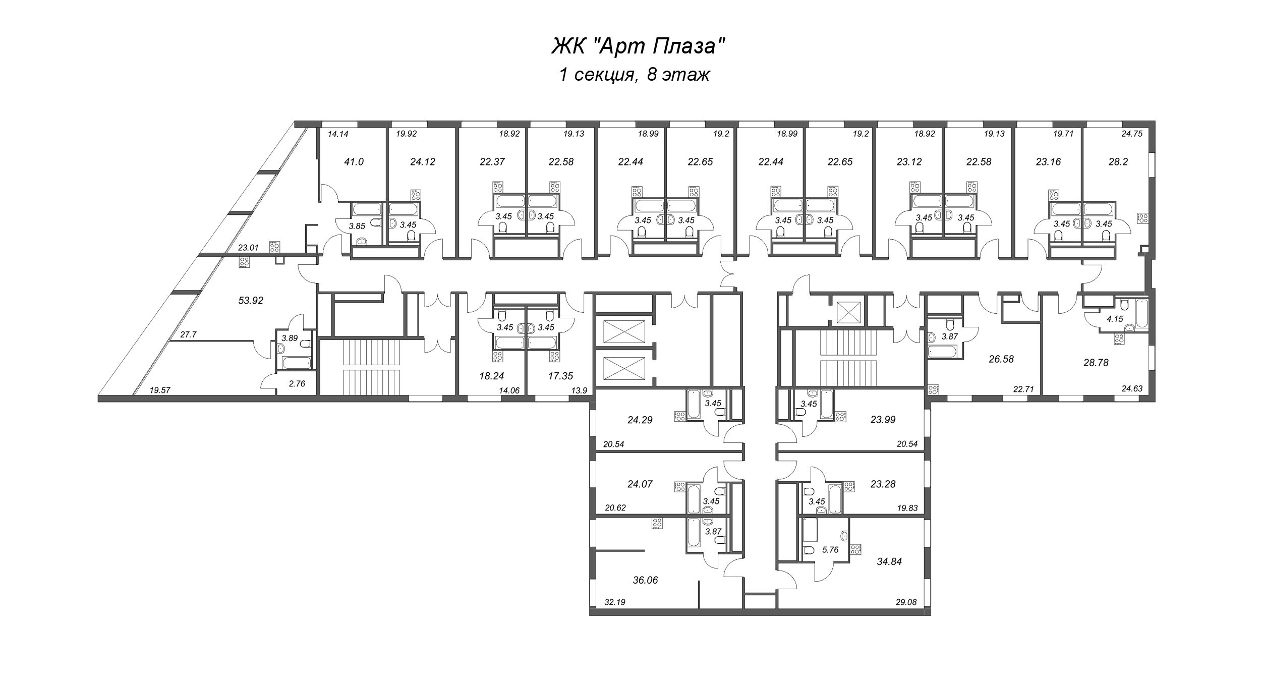 Квартира-студия, 22.58 м² в ЖК "Арт Плаза" - планировка этажа