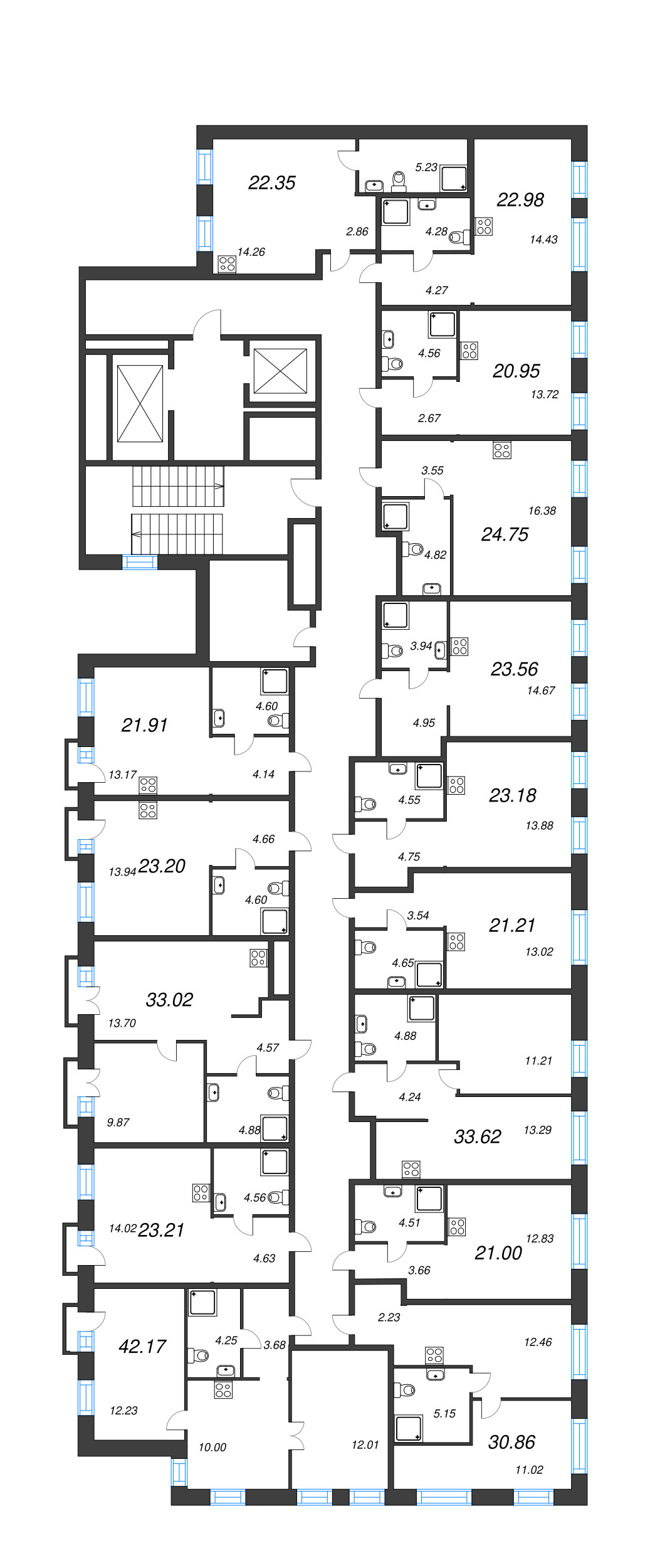 1-комнатная квартира, 30.86 м² - планировка этажа