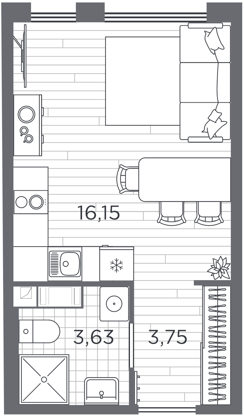 Квартира-студия, 23.53 м² - планировка, фото №1