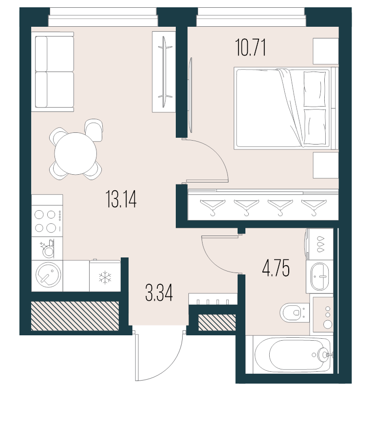 1-комнатная квартира, 31.94 м² в ЖК "Новая Земля" - планировка, фото №1
