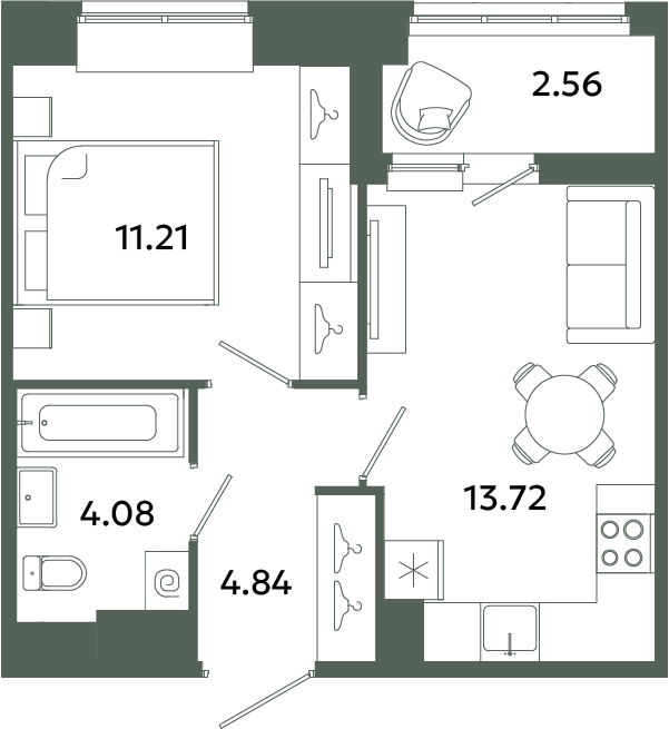 1-комнатная квартира, 35.13 м² в ЖК "Загляденье" - планировка, фото №1