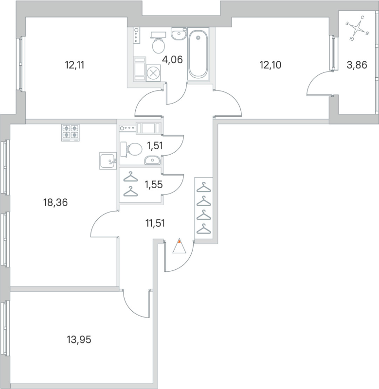 4-комнатная (Евро) квартира, 75.15 м² в ЖК "Любоград" - планировка, фото №1