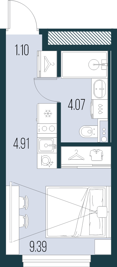 Квартира-студия, 19.47 м² в ЖК "Новая Земля" - планировка, фото №1
