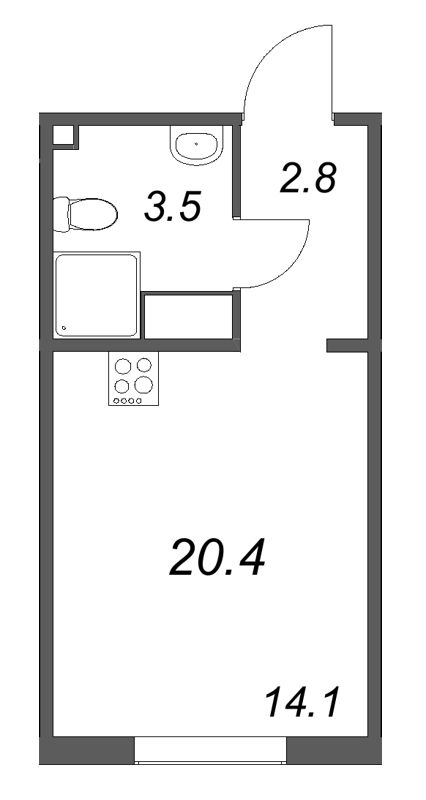 Квартира-студия, 20.4 м² в ЖК "Пейзажный квартал" - планировка, фото №1