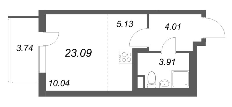 Квартира-студия, 23.09 м² в ЖК "ЮгТаун" - планировка, фото №1