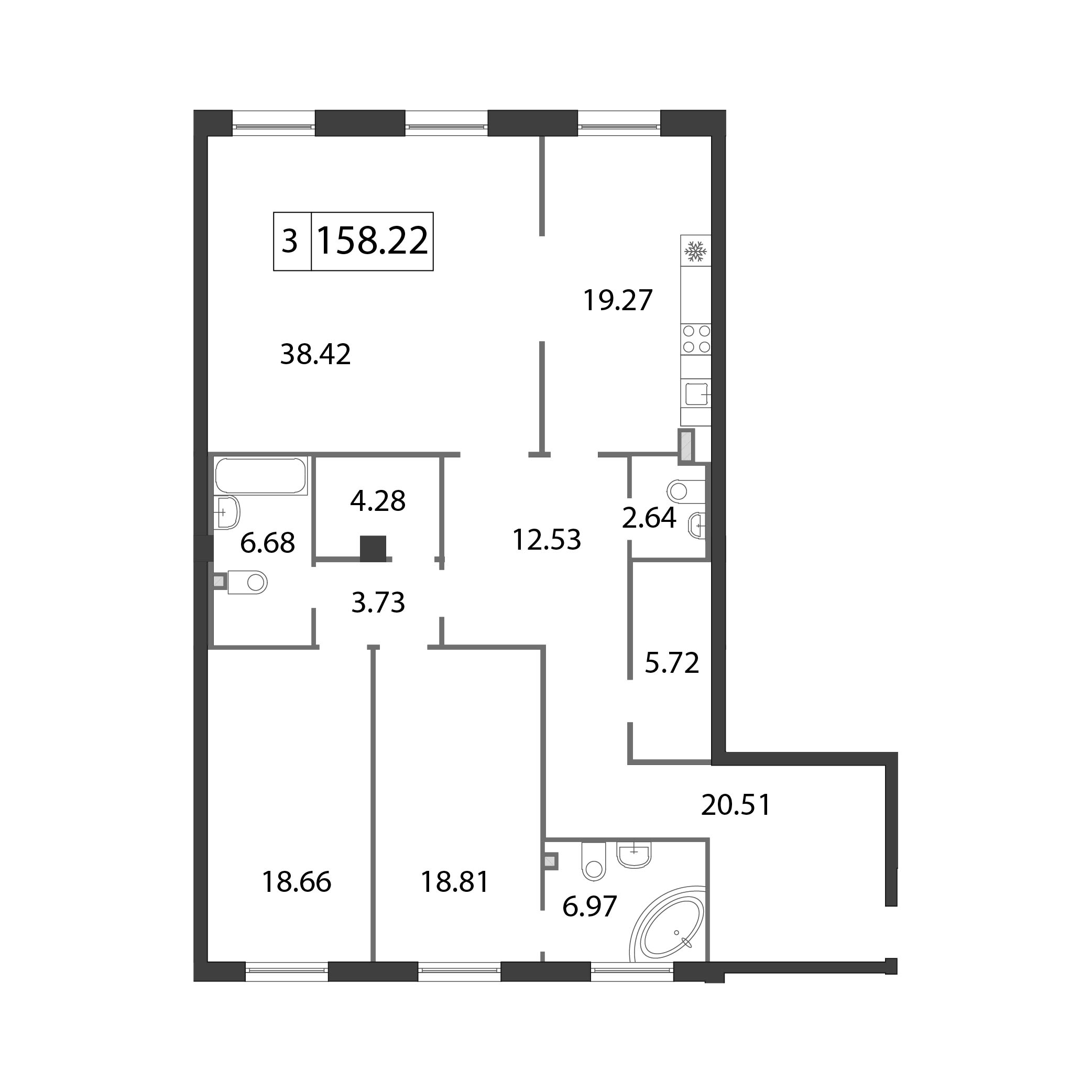4-комнатная (Евро) квартира, 158.2 м² - планировка, фото №1