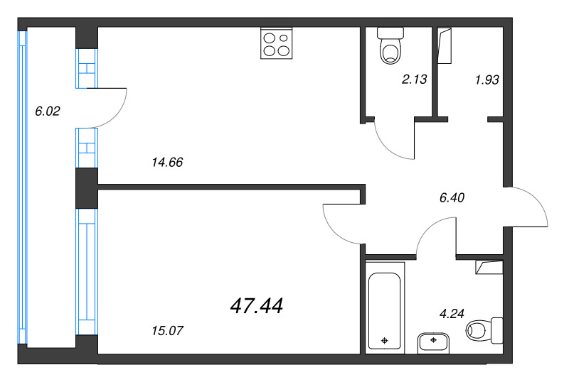 1-комнатная квартира, 47.44 м² в ЖК "Энфилд" - планировка, фото №1