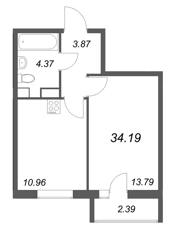 1-комнатная квартира, 34.19 м² в ЖК "Кинопарк" - планировка, фото №1