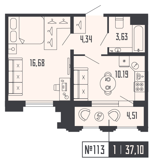 1-комнатная квартира, 37.1 м² в ЖК "Shepilevskiy" - планировка, фото №1