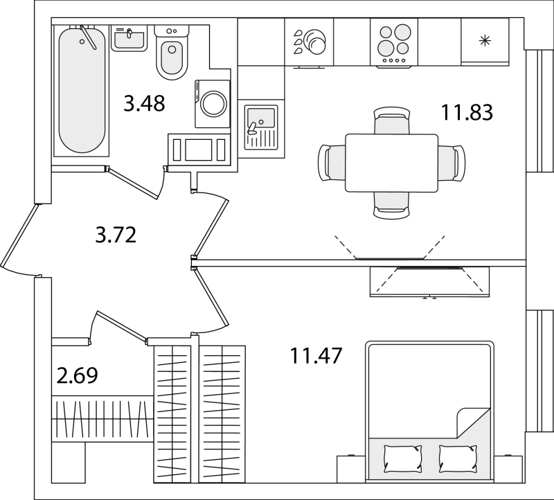 1-комнатная квартира, 33.19 м² в ЖК "Кинопарк" - планировка, фото №1