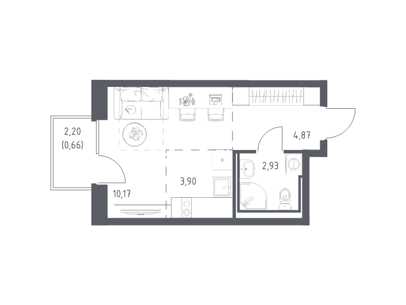 Квартира-студия, 22.53 м² в ЖК "Живи! В Рыбацком" - планировка, фото №1