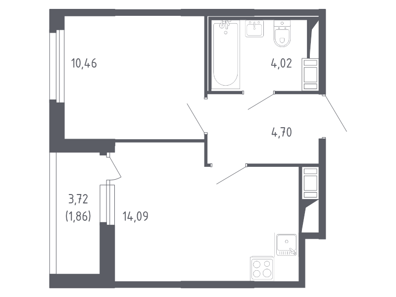 1-комнатная квартира, 35.13 м² в ЖК "Сандэй" - планировка, фото №1