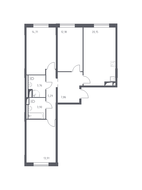 4-комнатная (Евро) квартира, 81.76 м² в ЖК "Квартал Лаголово" - планировка, фото №1