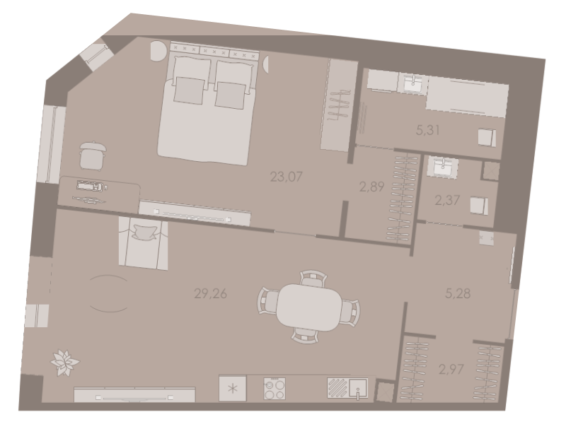 2-комнатная (Евро) квартира, 71.7 м² - планировка, фото №1