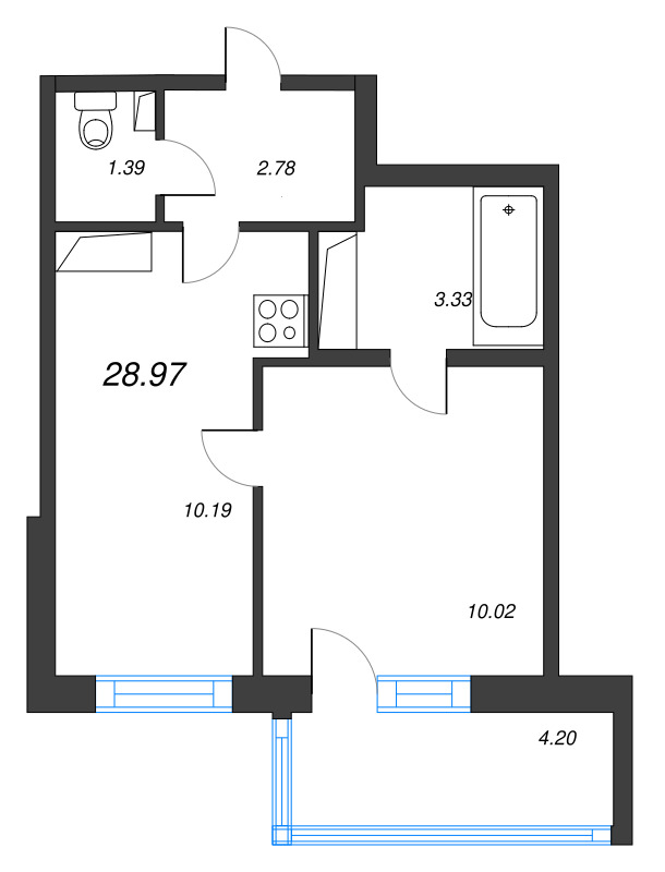 1-комнатная квартира, 28.97 м² в ЖК "Аэросити" - планировка, фото №1